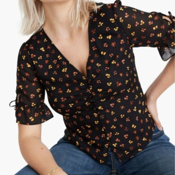 Madewell Tops - Madewell Silk Daylight Floral Blouse Tie Sleeve Button Front Top S M Cottagecore
